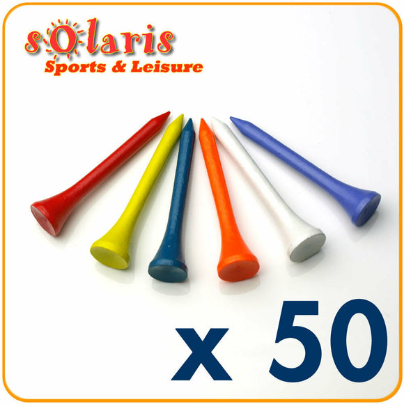 50 x Wooden Golf Tees 54mm (2 1/8 inches) Multi Colors
