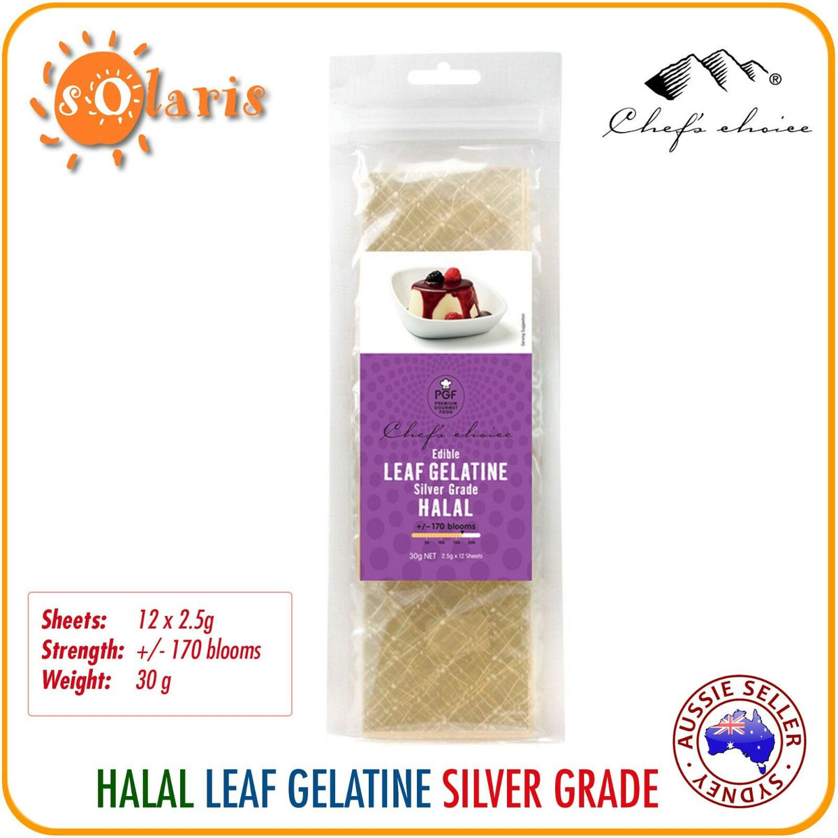 10 Large Sheets Halal of Silver Leaf Gelatine Beef Gelatin Leaves for  Baking Mix 