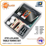 SUNFLEX CONTEST 4 Player Table Tennis Set 4 ITTF Bats+3 Balls+1 Net & Post
