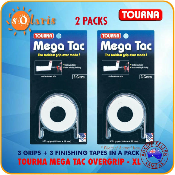 2x TOURNA MEGA TAC 3-Pack Extra-Large Tackiest Tennis Racquet Overgrip