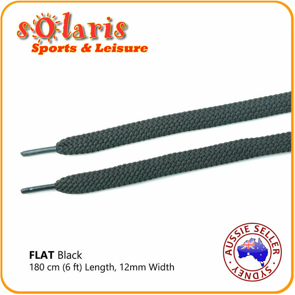 1x Pair 180 cm Black FLAT Shoelaces Super Long Polyester Laces 12 mm Width