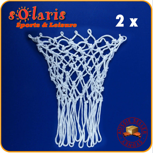 2 x Standard White Basketball Nets Heavy Duty 5mm Nylon Braided Mesh 12 Loops