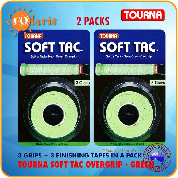2x TOURNA SOFT TAC 3-Pack Soft Touch Tacky Tennis Racquet Overgrip -Neon Green