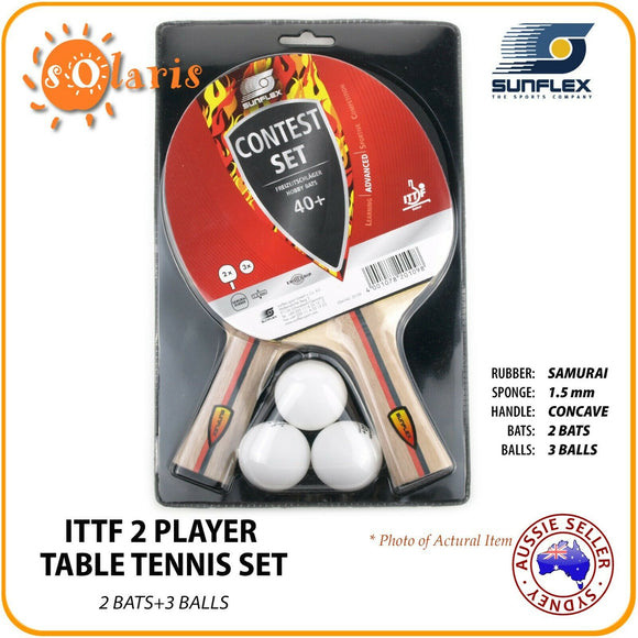 SUNFLEX CONTEST 2 Player Table Tennis Set 2 ITTF Approved Bats+3 Balls