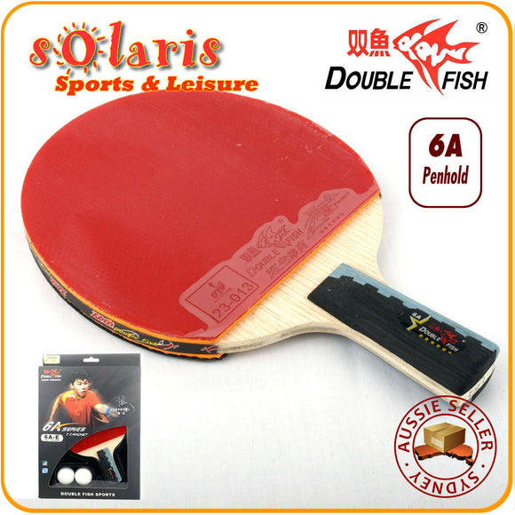 Double Fish 6A Table Tennis Bat Ping Pong Racket & 2 Balls Set Penhold Handle
