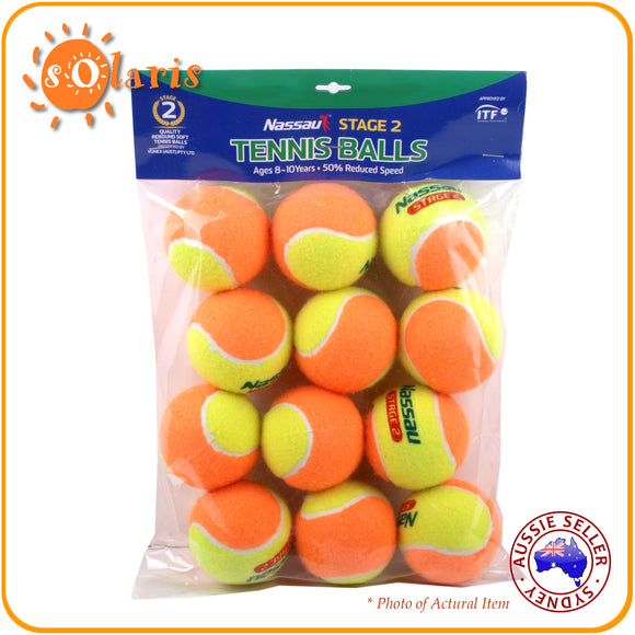 NASSAU Stage 2 Tennis Balls ITF Approved Orange Youth Junior Starter Balls 12 Pack
