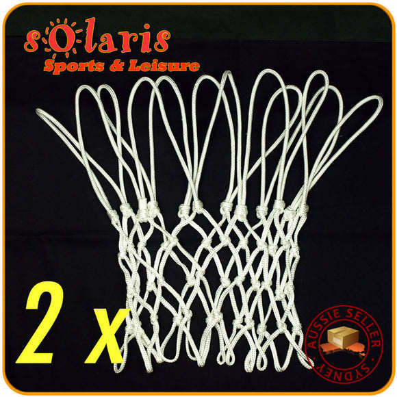 2 x Anti-Whip White Basketball Nets Heavy Duty 5mm Nylon Braided Mesh 12 Loops