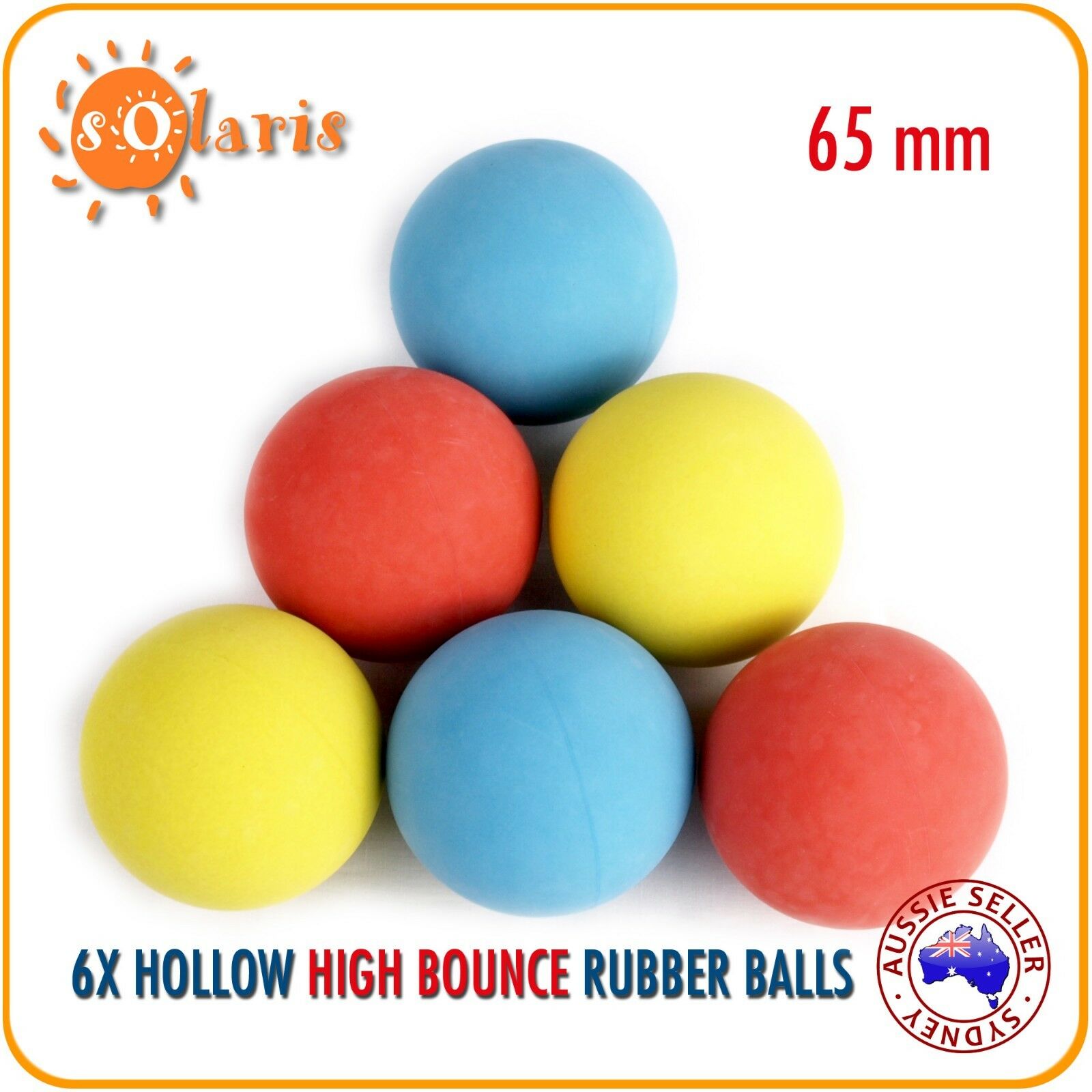 6x 65mm High Bounce Hollow Rubber Balls Kids Handball Game Pet Dogs Fetching Toy