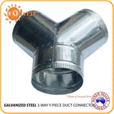 Galvanized Steel All Metal 3 Way Duct Connector Y-Piece Junction Air Splitter