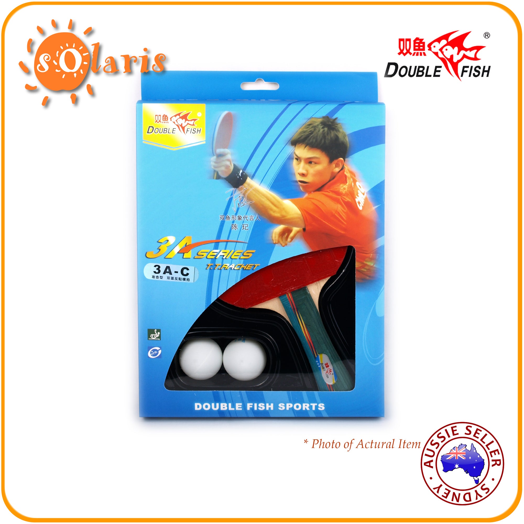 Double Fish 3A Table Tennis Bat Ping Pong Racket & 2 Balls Set Shakeha –  Solaris Sports & Leisure