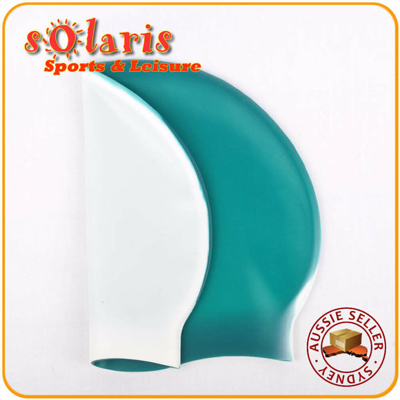 1x Silicone Swim Cap Dual Split Colored One Size Fit All for Adult and Teenager