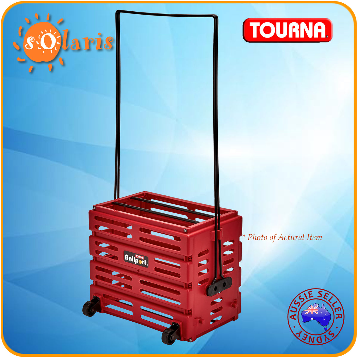 TOURNA BALLPORT Deluxe with Wheels Tennis Ball Pickup Basket RED
